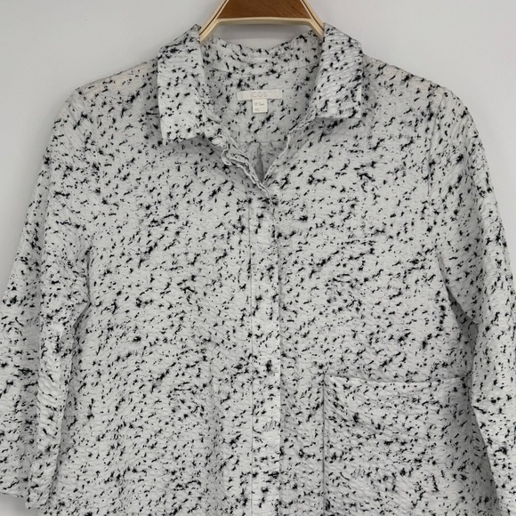 COS Textured Cotton Shirt‎ Size 2 White Black Speckled Button Front Minimalist - Picture 2 of 10